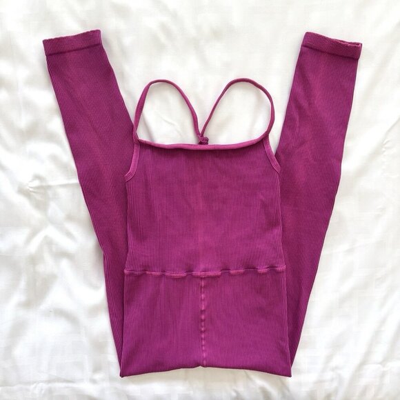 Free People Movement Pink Happiness Runs Square Neck One Piece Bodysuit Size M/L - Picture 3 of 7